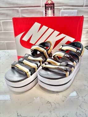 Nike Women Platform Strappy Sandals in Black, Gold and White